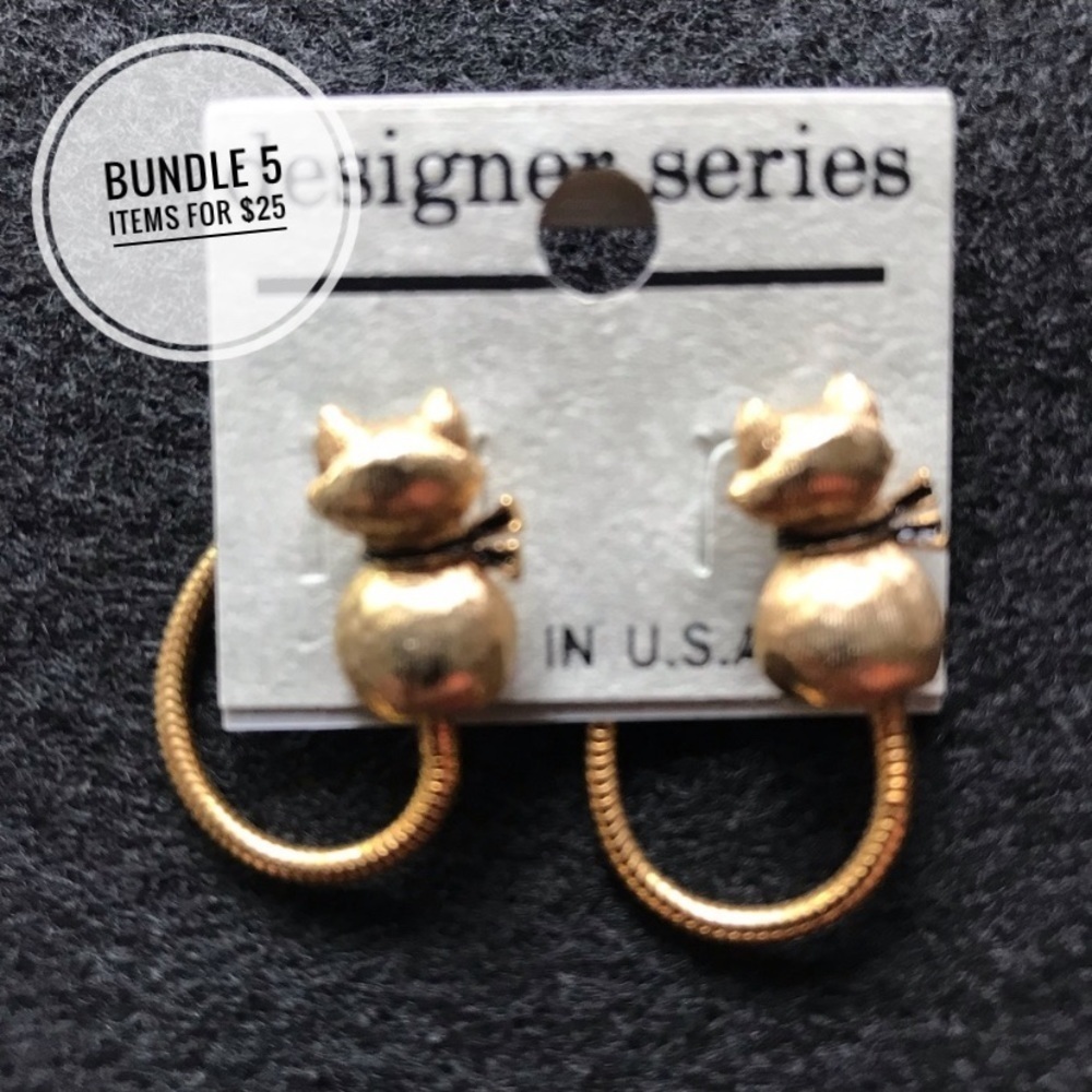 Cat Earrings Gold Crown